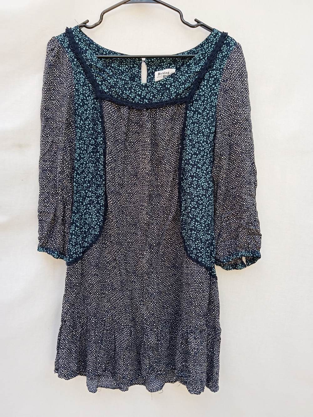 HOLDING HORSES By ANTHROPOLOGIE Ditsy Floral Tunic Mini Dress Boho 3/4 Sleeve L